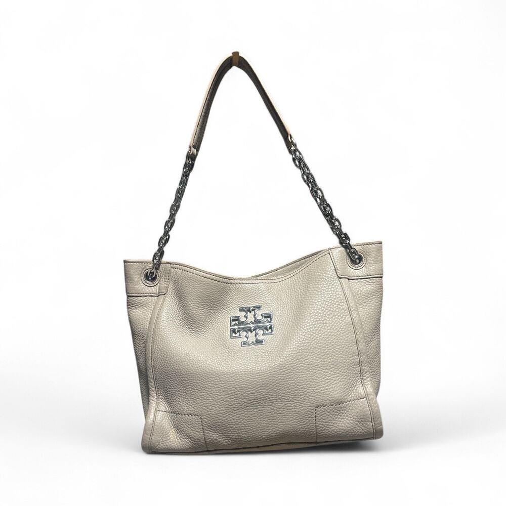 Tory Burch Britten Small Slouchy Tote Bag in French Gray EUC